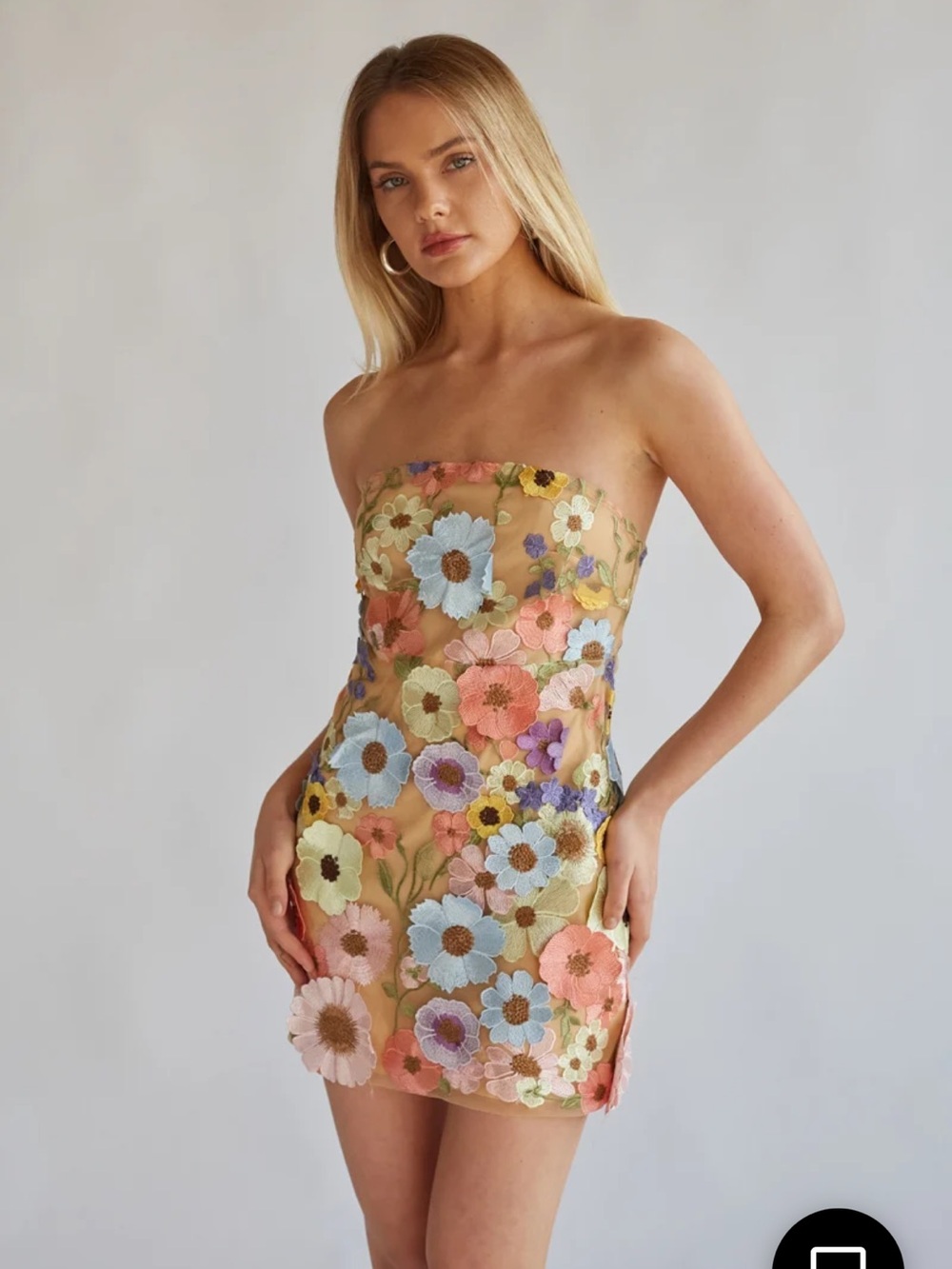 American Threads Candice Strapless Floral Lace Mini Dress